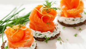 wine with salmon - oven cooked/plain salmon and wine pairings, a photo of smoked salmon canapes 