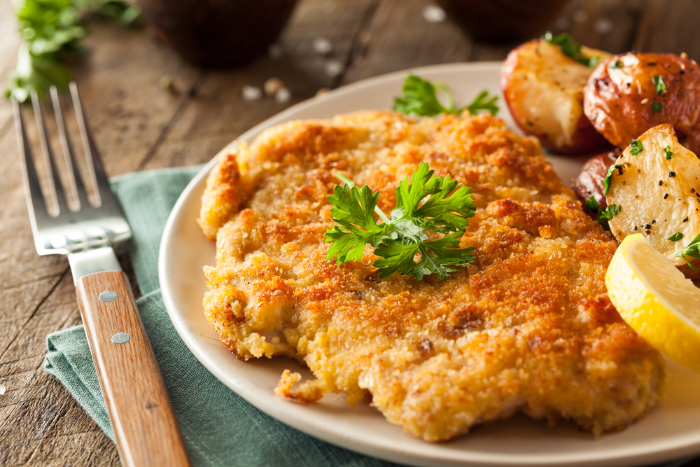 Homemade Breaded German Weiner Schnitzel with Potatoes