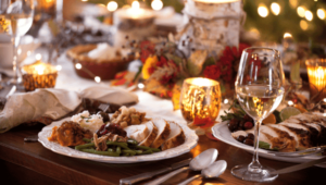 wine with turkey - a plate with sliced turkey and trimmings